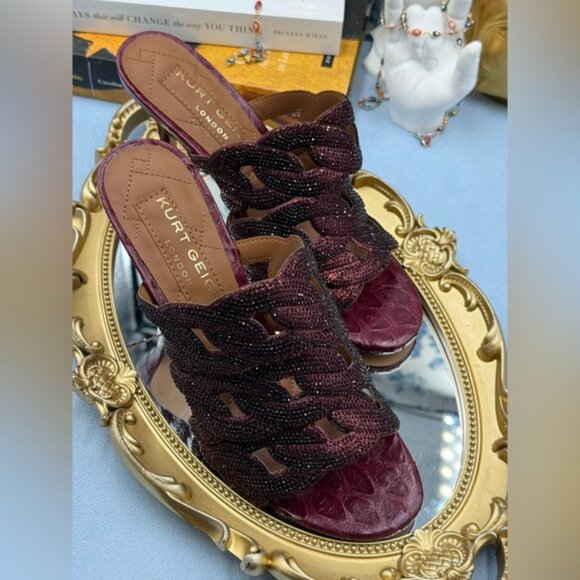 🆕 KURT GEIGER LONDON 🧿 NWOB Crystal Embellished Chain Mule Heel, Wine -Sz 37 7 - Picture 14 of 16